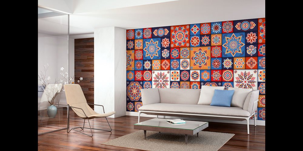 Çini Motifli Rengarenk İslami Duvar Kağıdı 6117