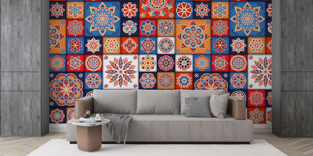 Çini Motifli Rengarenk İslami Duvar Kağıdı 6117