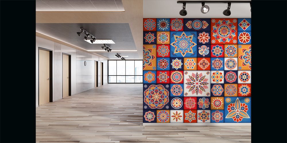 Çini Motifli Rengarenk İslami Duvar Kağıdı 6117