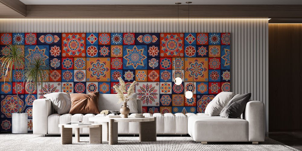 Çini Motifli Rengarenk İslami Duvar Kağıdı 6117