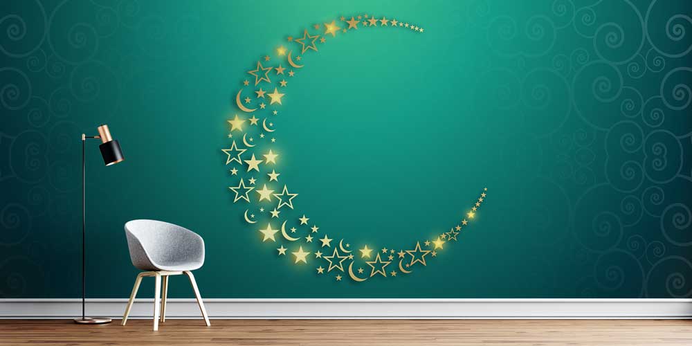 Hilal ve Yıldız Motifli Dekoratif Duvar Kağıdı 6135