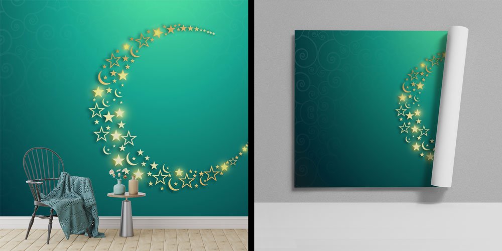 islam-duvar-dekor-6135-00 Hilal ve Yıldız Motifli Dekoratif Duvar Kağıdı 6135