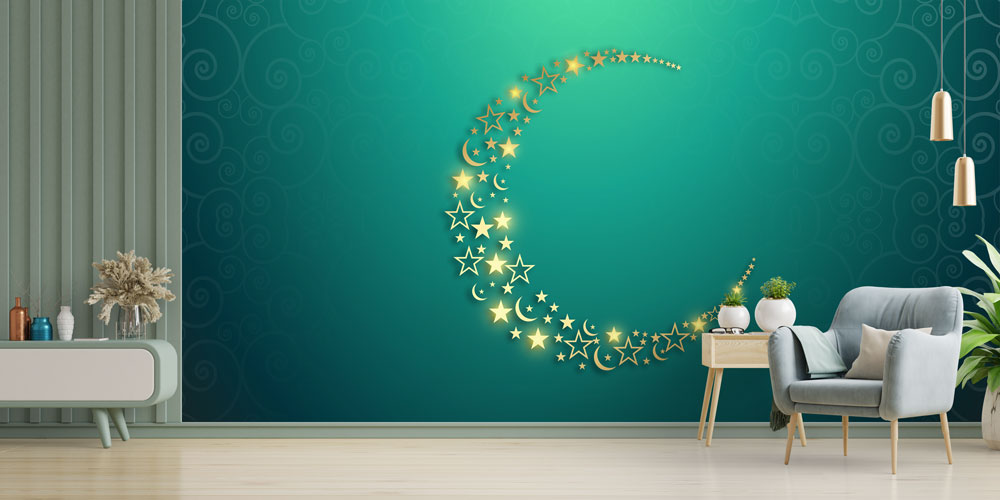 Hilal ve Yıldız Motifli Dekoratif Duvar Kağıdı 6135