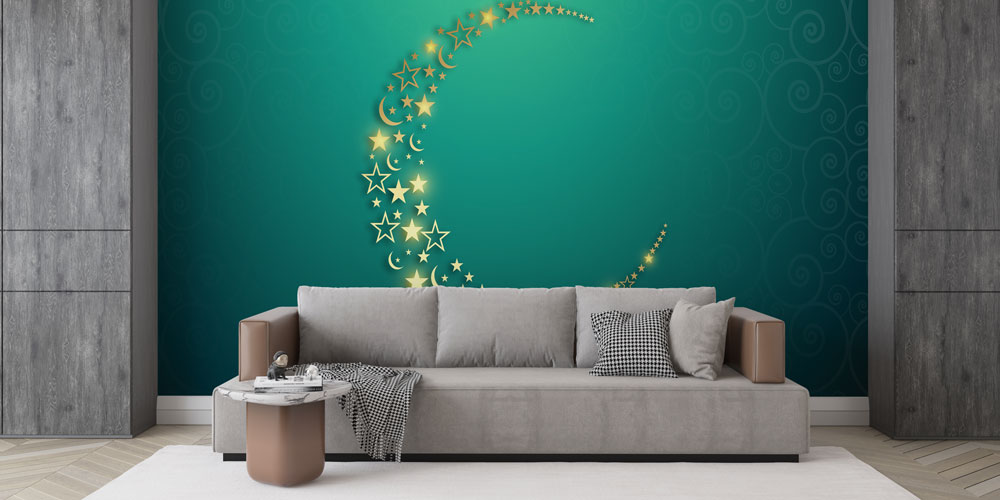 Hilal ve Yıldız Motifli Dekoratif Duvar Kağıdı 6135