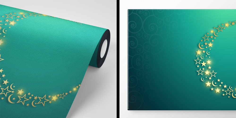 Hilal ve Yıldız Motifli Dekoratif Duvar Kağıdı 6135