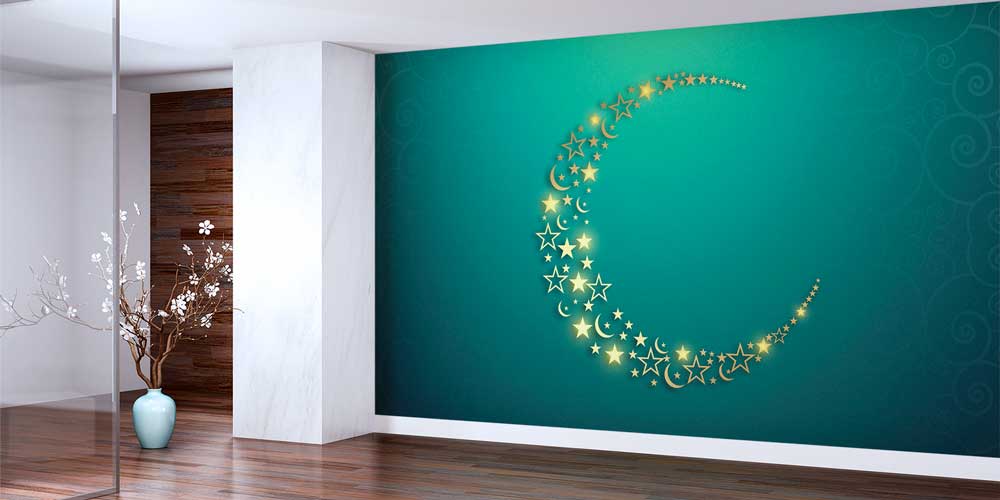Hilal ve Yıldız Motifli Dekoratif Duvar Kağıdı 6135