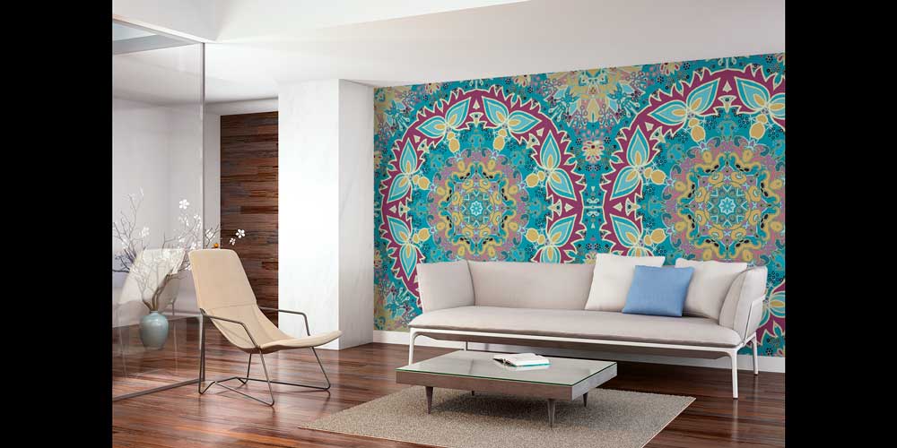 Çok Renkli Büyük Mandala ve İslami Motifli Duvar Kağıdı 6142