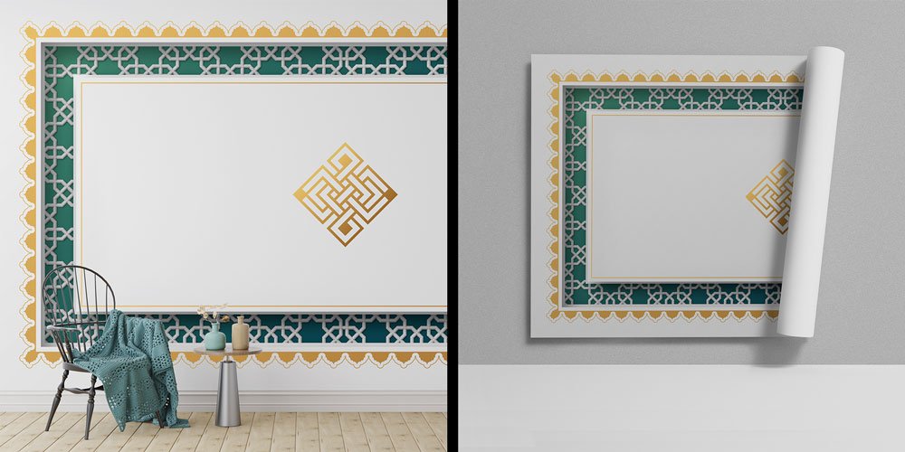 islam-duvar-dekor-6144-00 Çerçeve ve Bordür Detaylı İslami Motifli Duvar Kağıdı 6144