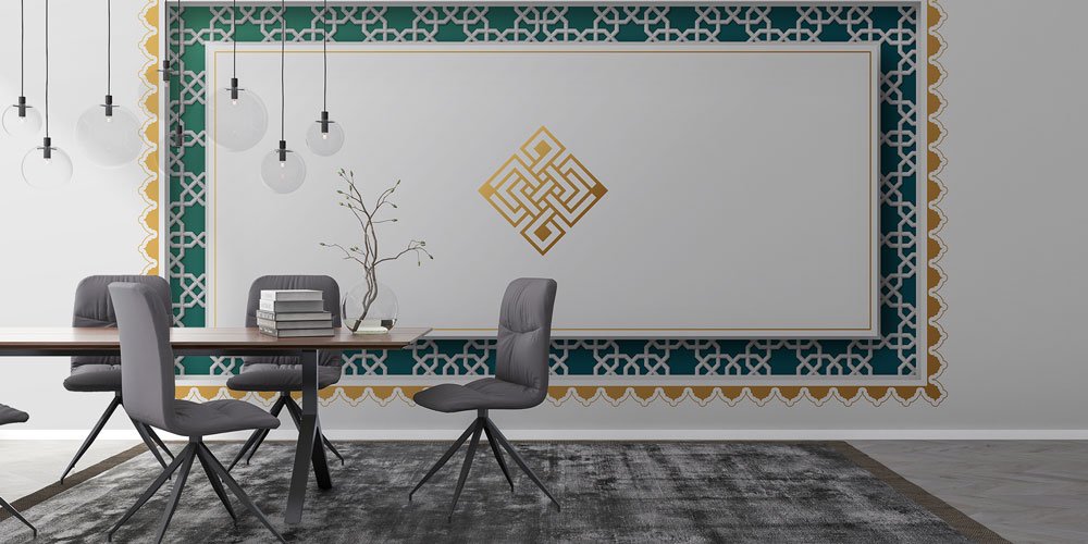 Çerçeve ve Bordür Detaylı İslami Motifli Duvar Kağıdı 6144