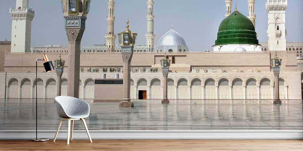 islam-duvar-dekor-6166-0 Medine Yeşil Kubbe ve Avlu Görünümlü İslami Duvar Kağıdı 6166