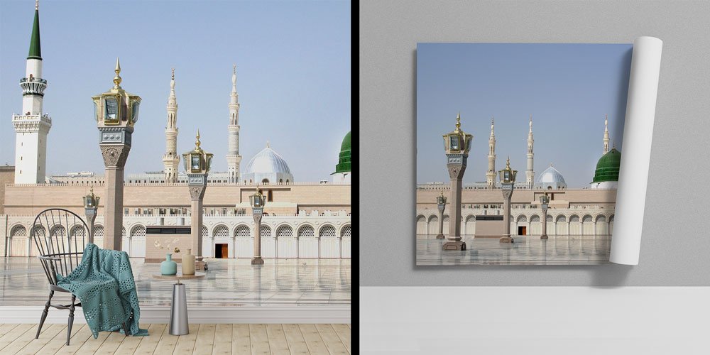 Medine Yeşil Kubbe ve Avlu Görünümlü İslami Duvar Kağıdı 6166