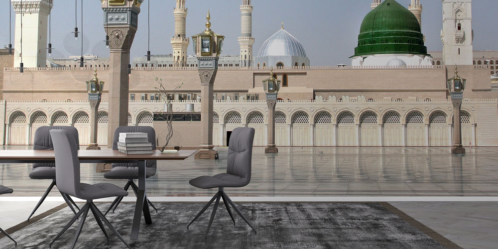 islam-duvar-dekor-6166-04 Medine Yeşil Kubbe ve Avlu Görünümlü İslami Duvar Kağıdı 6166