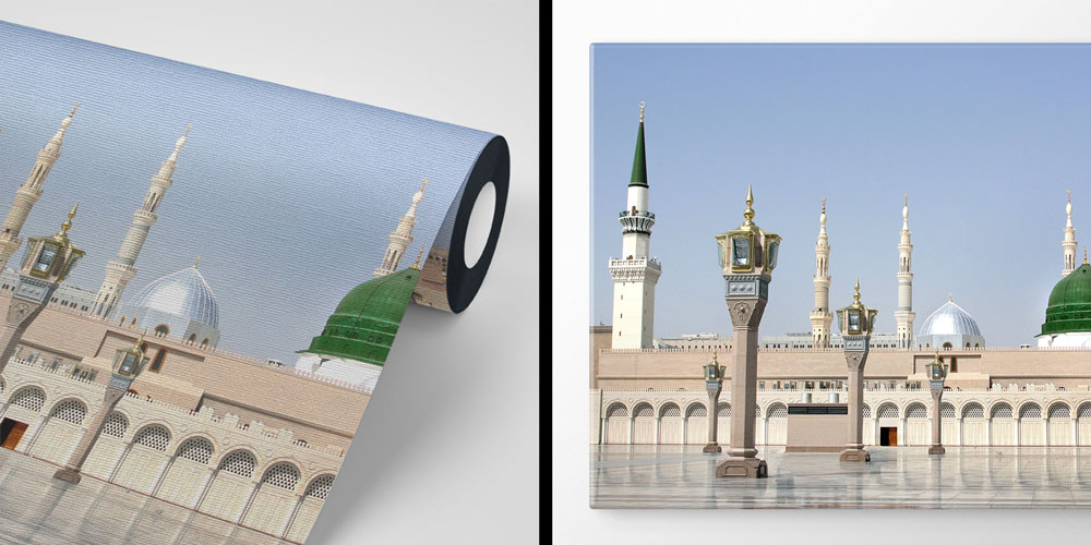 islam-duvar-dekor-6166-05 Medine Yeşil Kubbe ve Avlu Görünümlü İslami Duvar Kağıdı 6166