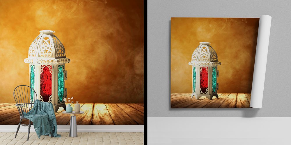 islam-duvar-dekor-6170-00 Renkli Desenli Kandil Motifli Dekoratif Duvar Kağıdı 6170