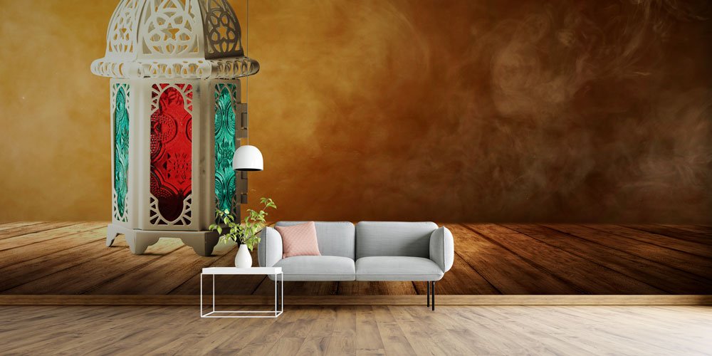 Renkli Desenli Kandil Motifli Dekoratif Duvar Kağıdı 6170