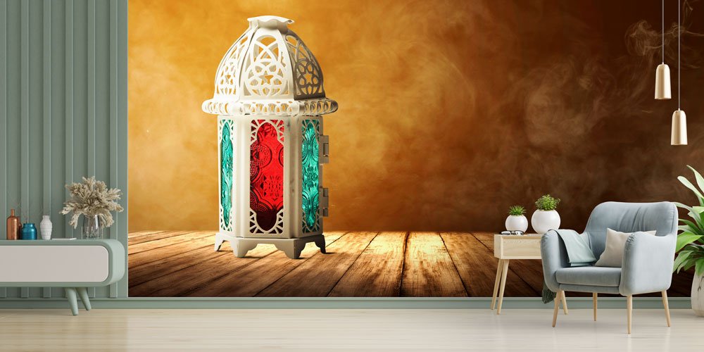 Renkli Desenli Kandil Motifli Dekoratif Duvar Kağıdı 6170