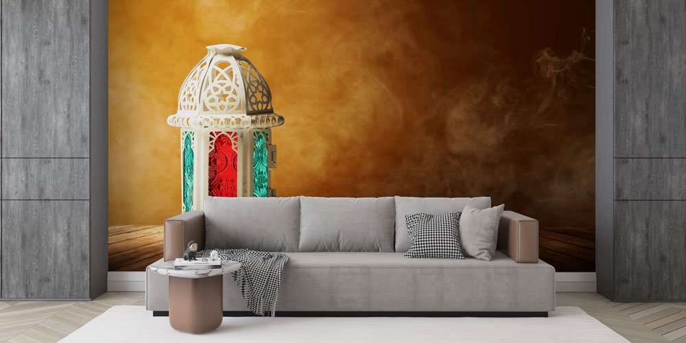 Renkli Desenli Kandil Motifli Dekoratif Duvar Kağıdı 6170