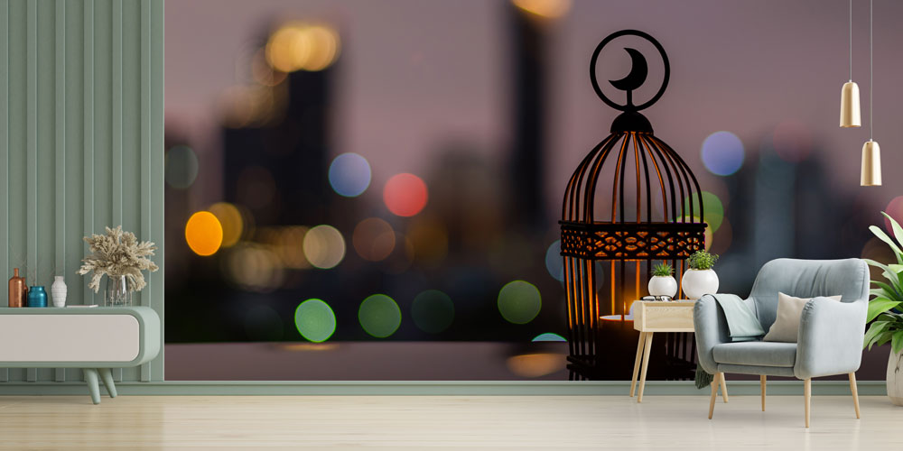 islam-duvar-dekor-sanat-6169-02 Kandil ve Hilal Motifli Dekoratif Duvar Kağıdı 6169