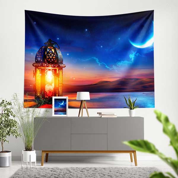 Hilal ve Fener Desenli İslami Duvar Örtüsü Kumaş Baskı 10601