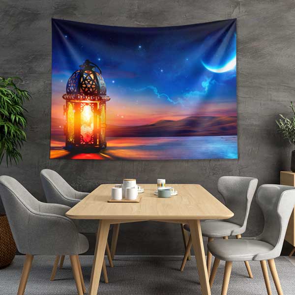 Hilal ve Fener Desenli İslami Duvar Örtüsü Kumaş Baskı 10601