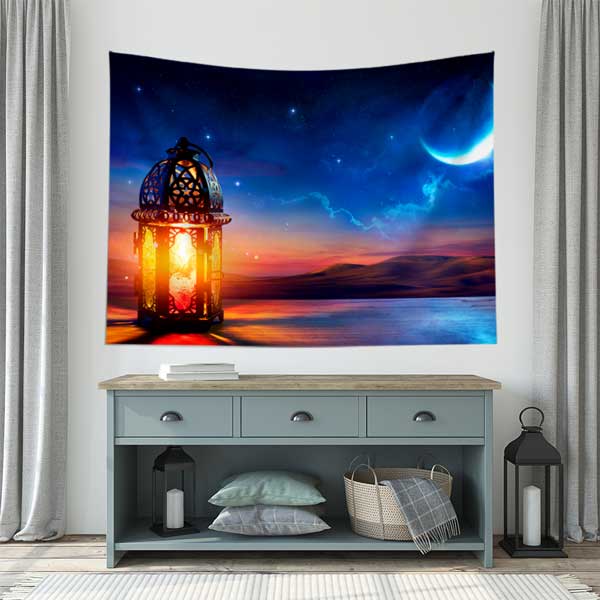 Hilal ve Fener Desenli İslami Duvar Örtüsü Kumaş Baskı 10601