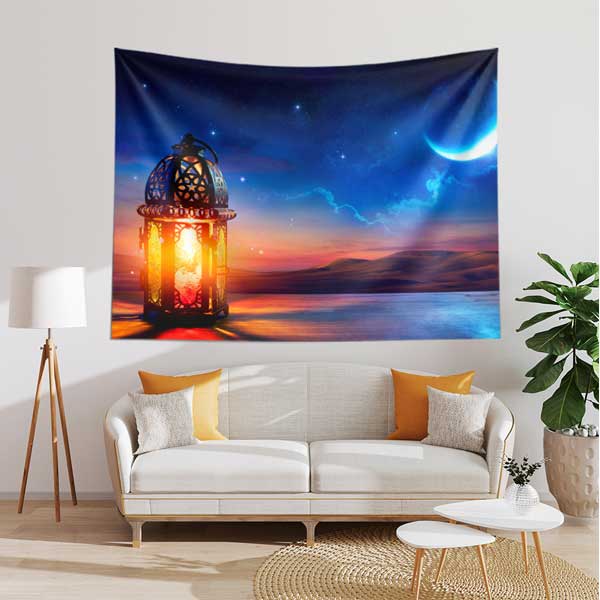 Hilal ve Fener Desenli İslami Duvar Örtüsü Kumaş Baskı 10601