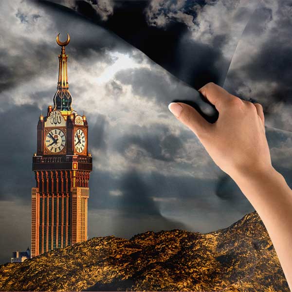 Kabe Mekke Saat Kulesi Manzaralı Duvar Örtüsü Kumaş Baskı 10611