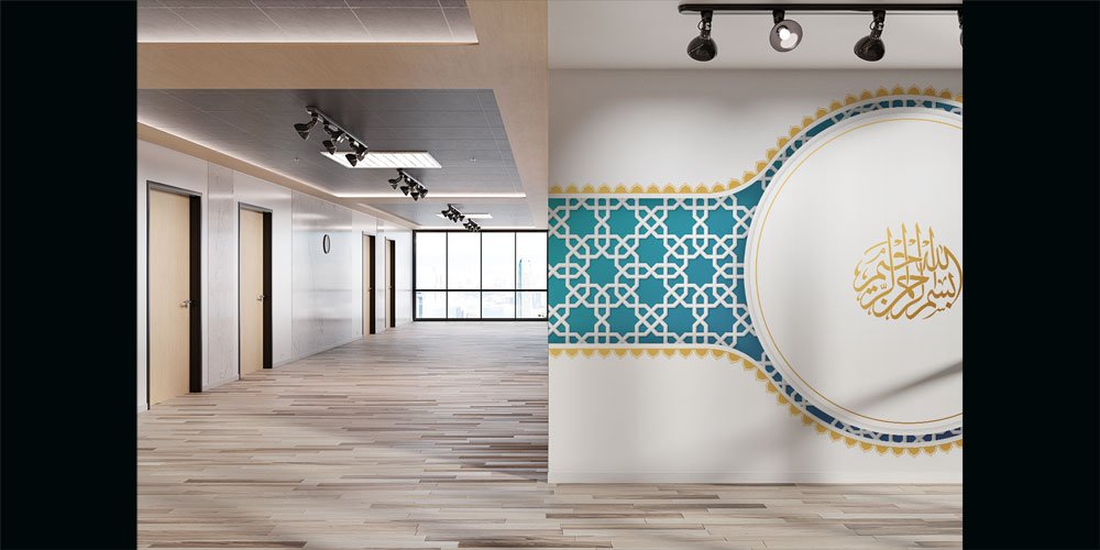 Bismillahirrahmanirrahim Yazılı Geometrik Desenli İslami Duvar Kağıdı 6116