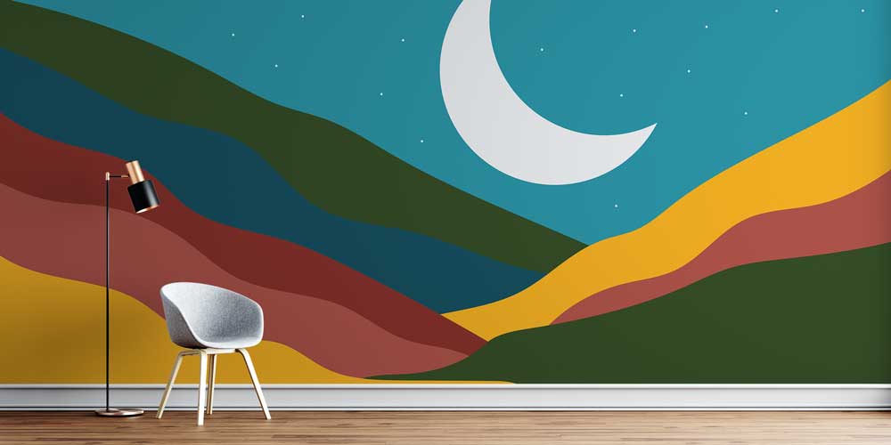 Modern Çizim Hilal Desenli İslami Duvar Kağıdı 10512