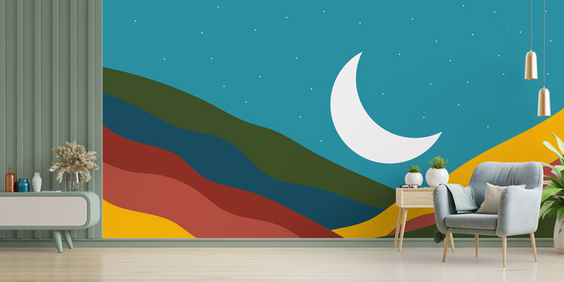 Modern Çizim Hilal Desenli İslami Duvar Kağıdı 10512