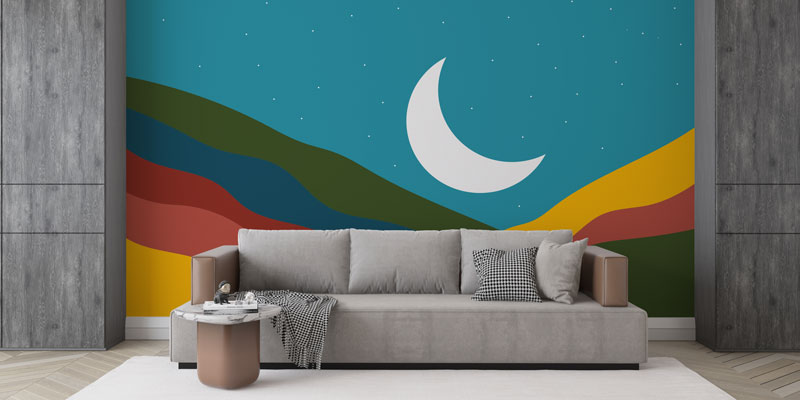 Modern Çizim Hilal Desenli İslami Duvar Kağıdı 10512