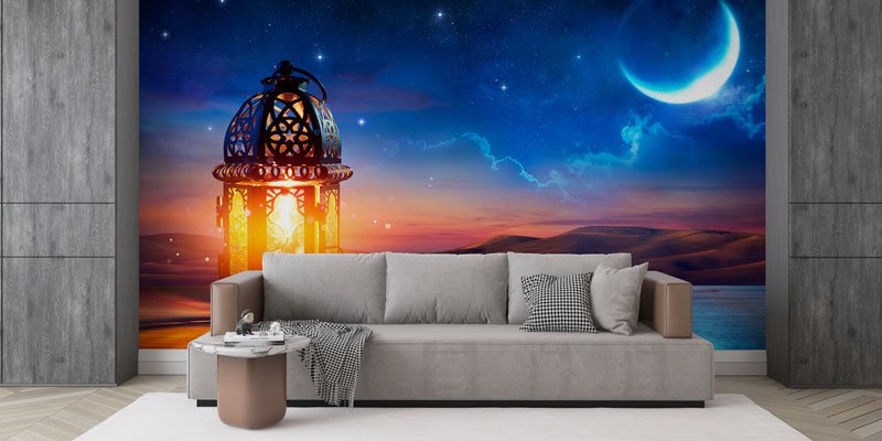 islam-duvar-dekoru-10502-03 Hilal ve Kandil Desenli Dekoratif Duvar Kağıdı 10502