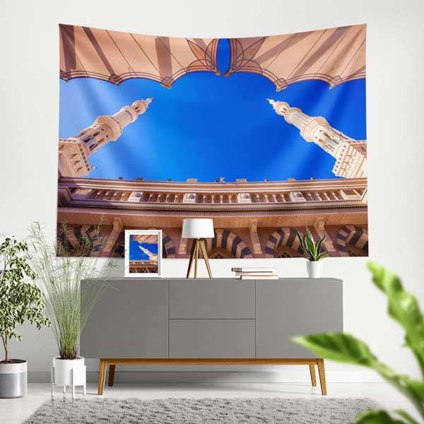 islam-duvar-dekoru-10630-00 Medine Mescid-i Nebevi Avlu Minareleri Duvar Örtüsü Kumaş Baskı 10630