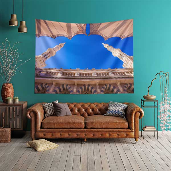 Medine Mescid-i Nebevi Avlu Minareleri Duvar Örtüsü Kumaş Baskı 10630