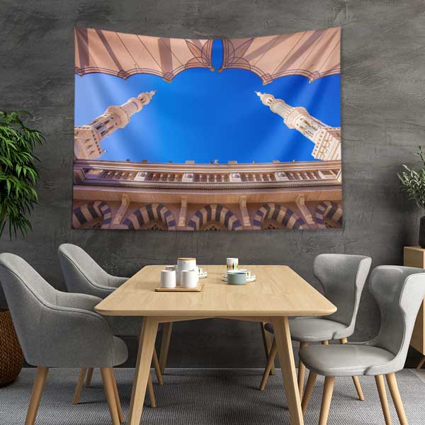 Medine Mescid-i Nebevi Avlu Minareleri Duvar Örtüsü Kumaş Baskı 10630