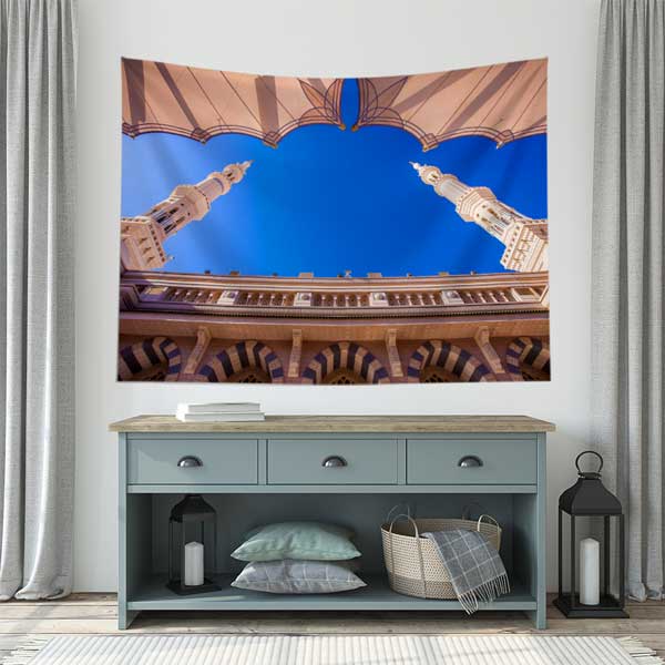 Medine Mescid-i Nebevi Avlu Minareleri Duvar Örtüsü Kumaş Baskı 10630