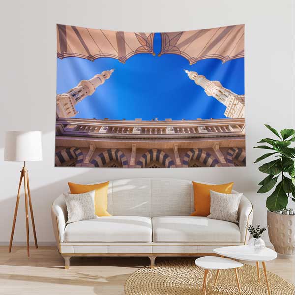 Medine Mescid-i Nebevi Avlu Minareleri Duvar Örtüsü Kumaş Baskı 10630