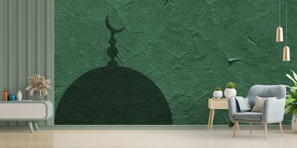 Cami Kubbesi ve Hilal Motifli Dekoratif Duvar Kağıdı 6171