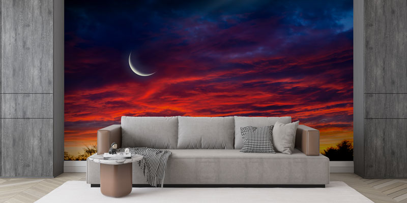 Hilal ve Gün Batımı Manzaralı Dekoratif Duvar Kağıdı 10504