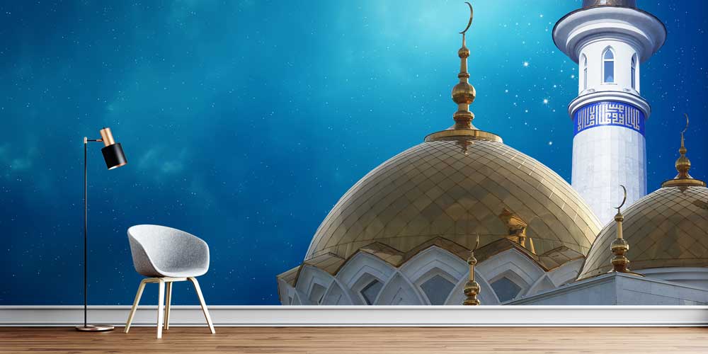 Altın Kubbe ve Minare Desenli İslami Duvar Kağıdı 10511