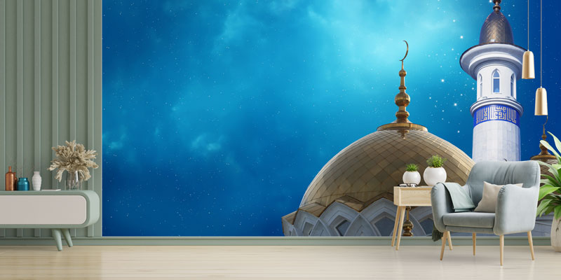 Altın Kubbe ve Minare Desenli İslami Duvar Kağıdı 10511