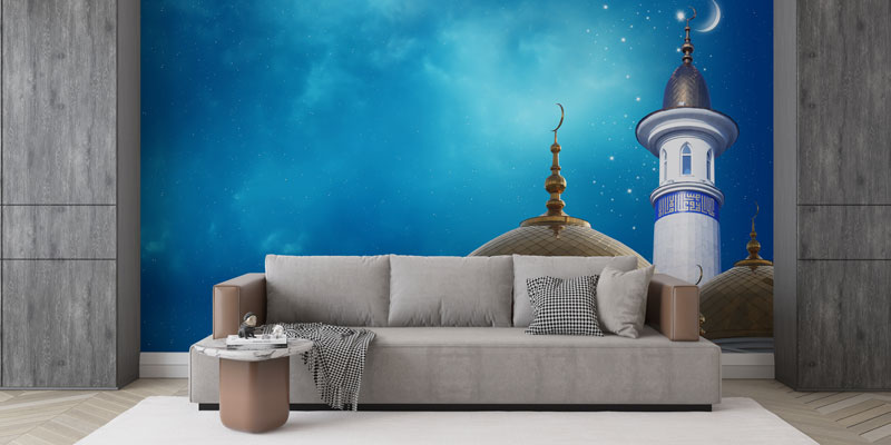 Altın Kubbe ve Minare Desenli İslami Duvar Kağıdı 10511