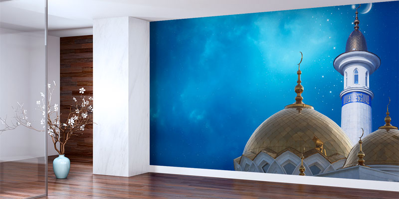 Altın Kubbe ve Minare Desenli İslami Duvar Kağıdı 10511