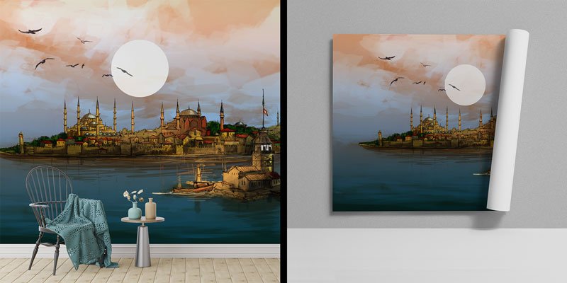 Türkiye Camileri Duvar Kağıdı - Osmanlı Mimarisi Dekoratif Duvar Kaplaması 10516