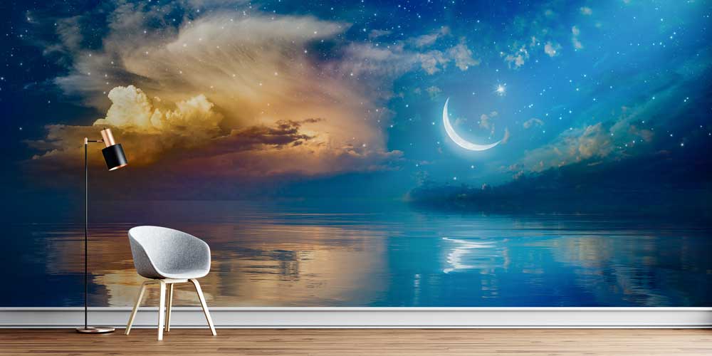 Hilal ve Yıldızlı Atmosfer Duvar Kağıdı – İslami Dekorasyon 10509