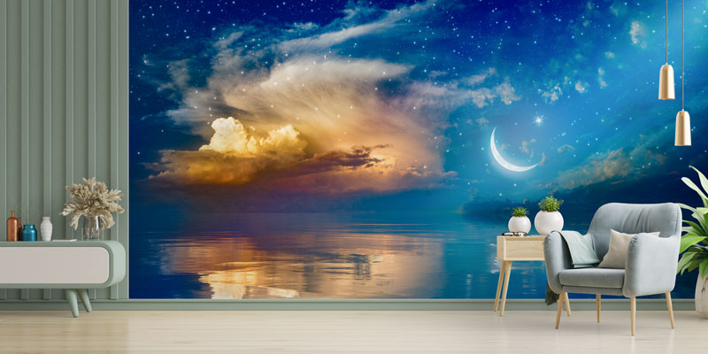 Hilal ve Yıldızlı Atmosfer Duvar Kağıdı – İslami Dekorasyon 10509