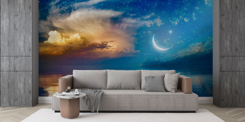 Hilal ve Yıldızlı Atmosfer Duvar Kağıdı – İslami Dekorasyon 10509