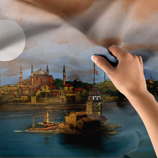 İstanbul Silüeti Sanatsal Duvar Örtüsü Kumaş Baskı 10641