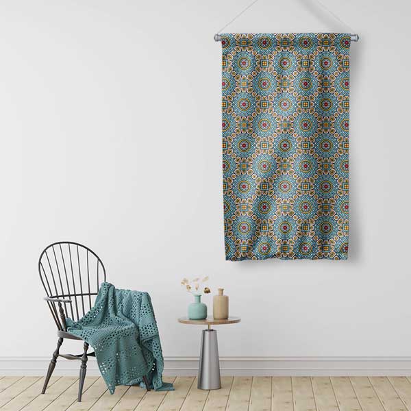 Çini Motifli İslami Desen Duvar Flaması 10660