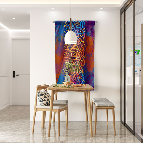 Mavi ve Kırmızı Hat Sanatı Duvar Flaması Kumaş Baskı 10706